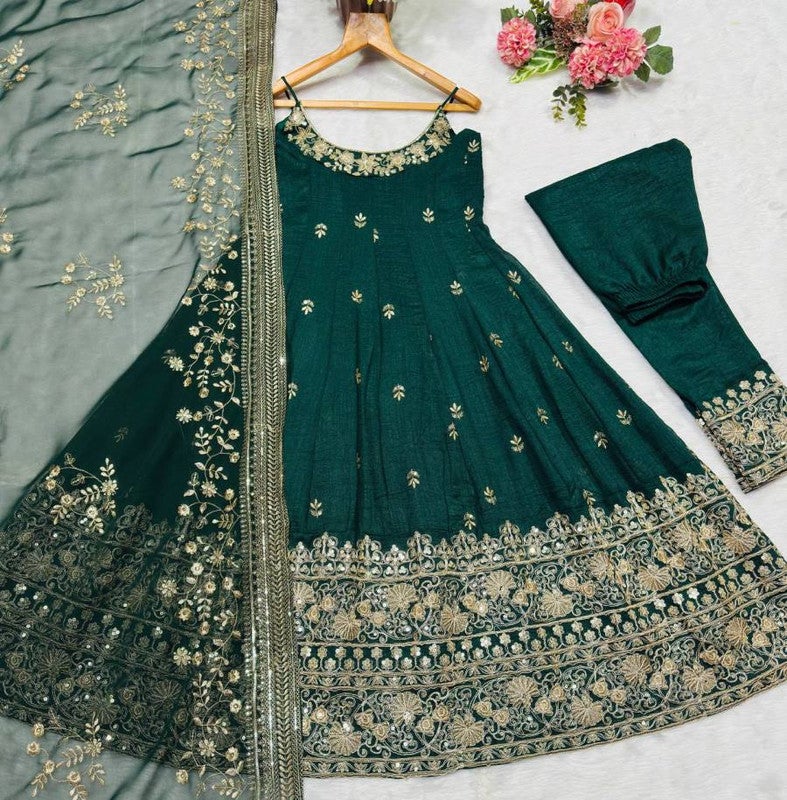 Malishka Export Green Vichitra Silk Anarkali Gown for Women - Image 3